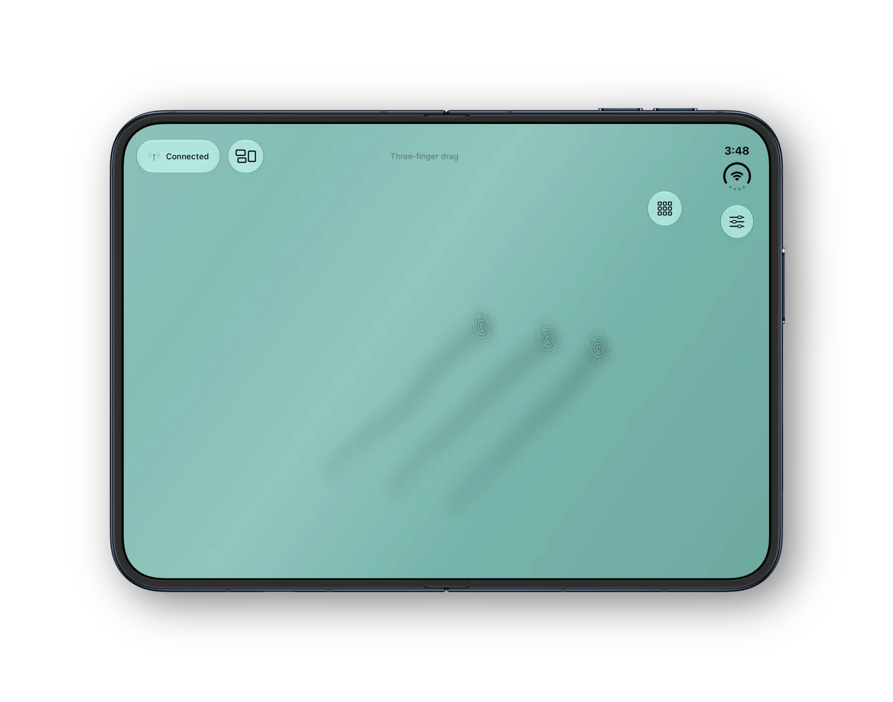 Duo Trackpad on iPhone Duo with a satin plastic surface and three-finger dragging